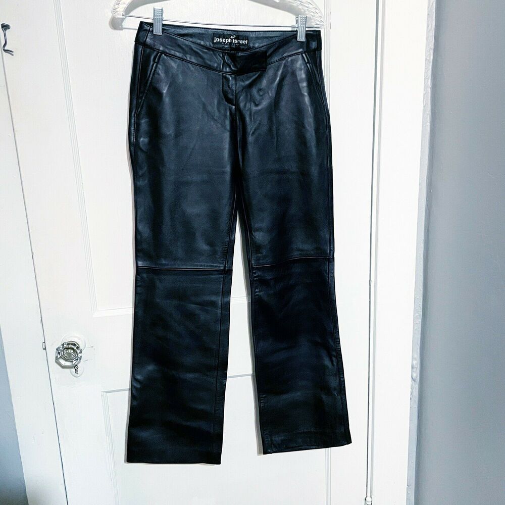 Joseph Israel 100% Stretch Lamb Leather Black Pants Women's Size 2 Biker y2k